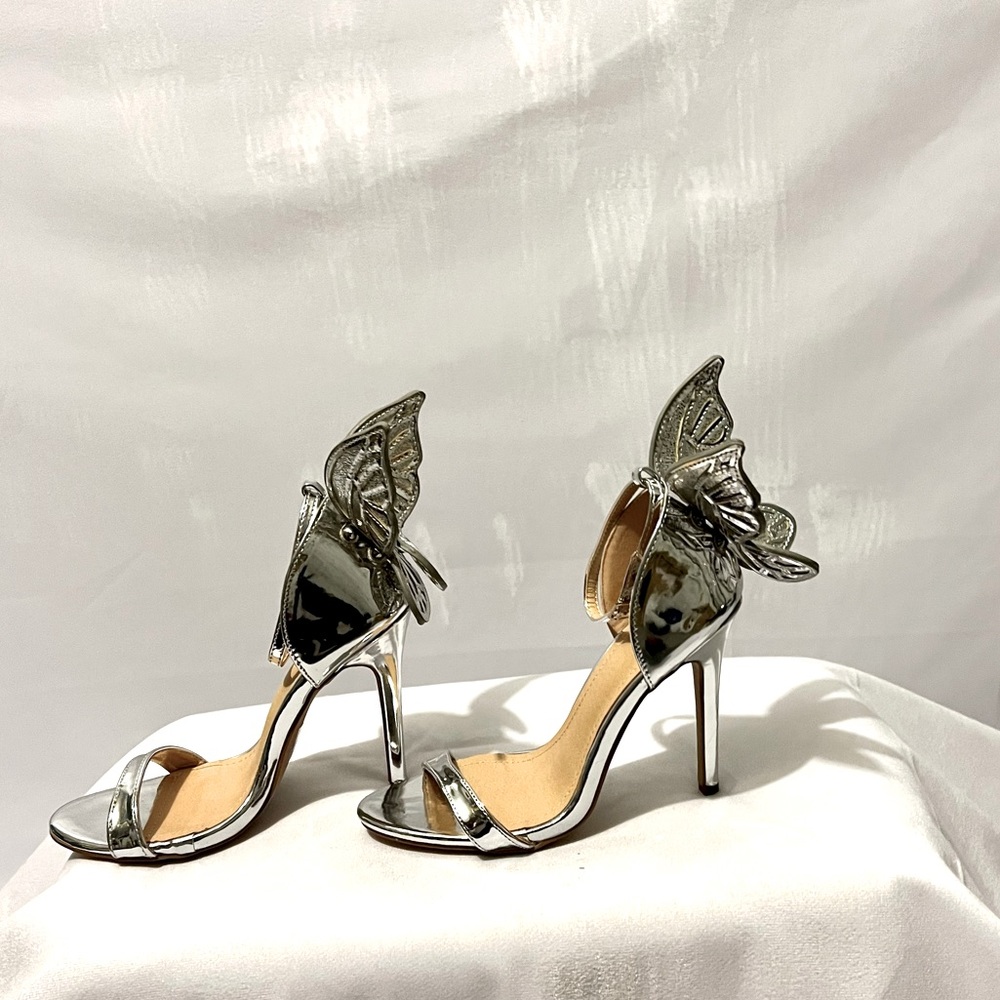 SOLD New Silver butterfly stilettos heels Size 6
